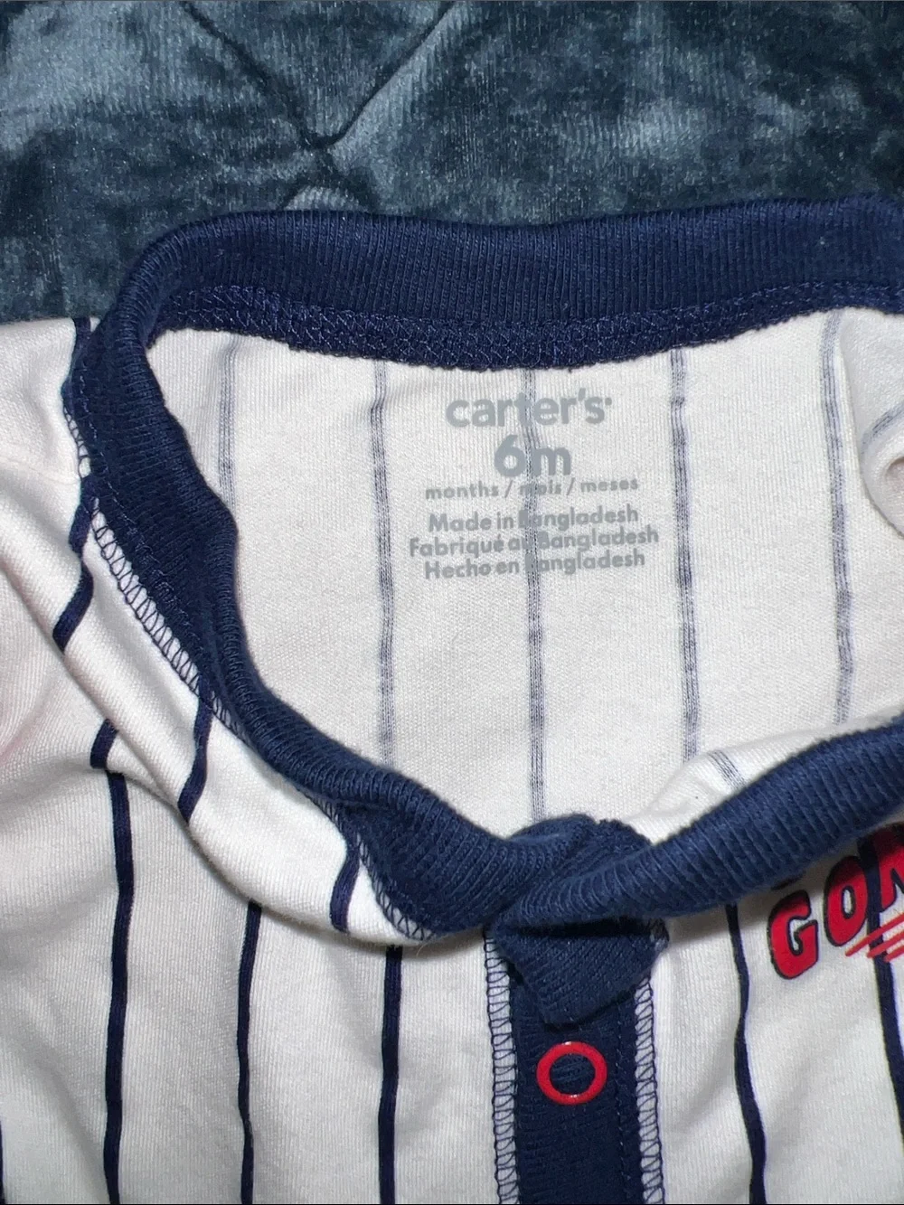 Carter's Baseball Themed White Navy Pinstripe Footed One-Piece with Red Sleeves